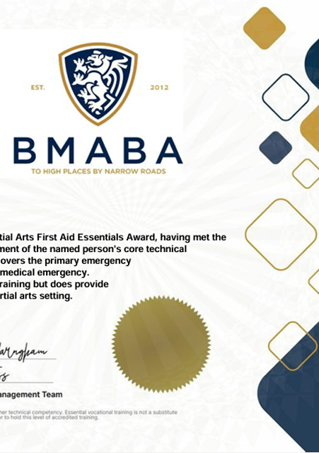BMABA First Aid Certificate